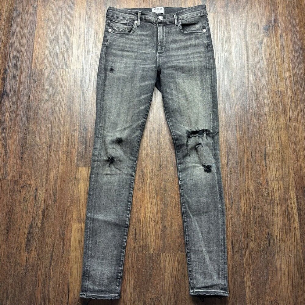AGOLDE Sophie Skinny Jeans Black Stretch Distressed Women’s Size 27